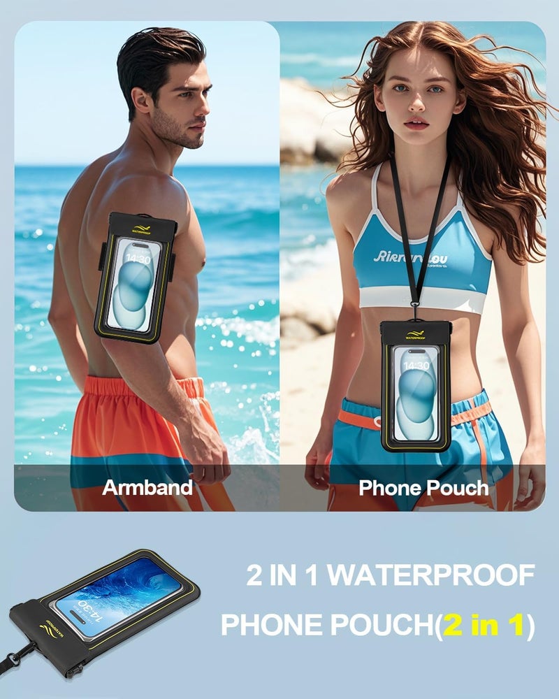 XFEXFE 2-in-1 Waterproof Phone Pouch & Phone Armband Floating, Underwater Water Proof Phone Case with Detachable Strap, Waterproof Bags Up to 6.9", Beach Vacation Water Park Essentials - Image 2